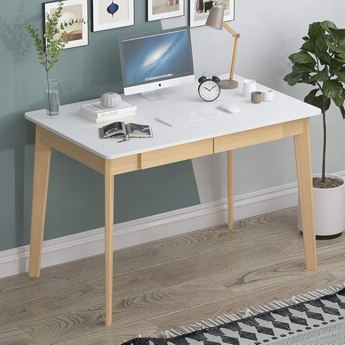 ECACAD Computer Desk with 2 Drawers 39” Home Office Desk Writing Study Working Table for Bedroom White