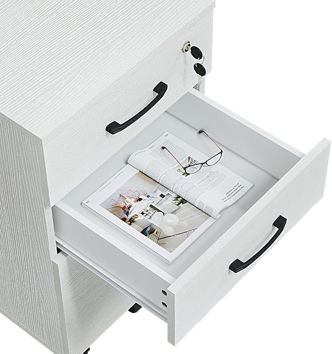 Panana 3 Drawer Wood Mobile File Cabinet Under Desk Storage Drawers Small File Cabinet for Home Office (White)