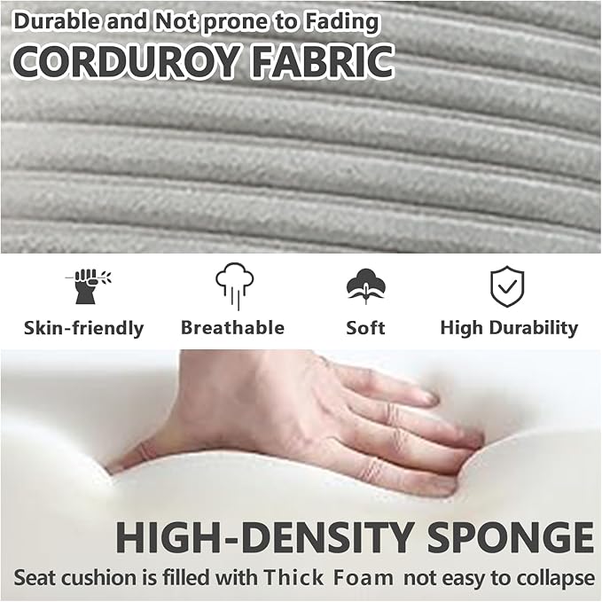 45 Oversized Round Chair Boneless Reading Chair with Comfy Pillow for Living Room Circle Cloud Chair for AdultsCorduroy Memory Foam Large Seat No Assembly Required (Smoke Grey)