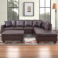Sectional Couch for Living Room Furniture SetsBrown Leather Sectional Sofa L Shape Couch with Chaise and Storage Ottoman for Living Room/Apartment/Office（Facing Right Chaise）