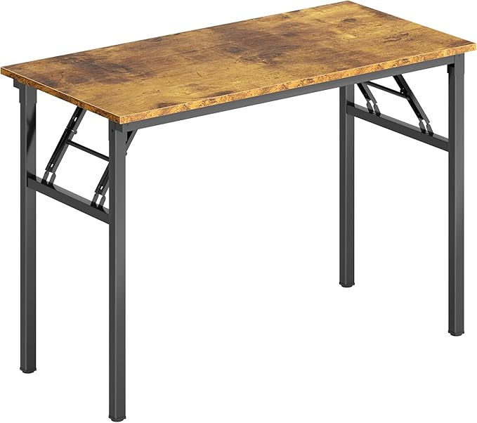 DlandHome Folding Desk Computer Desk 31.5x15.7inch Large No Install Needed Folding Table Workstation for Home Office Brown