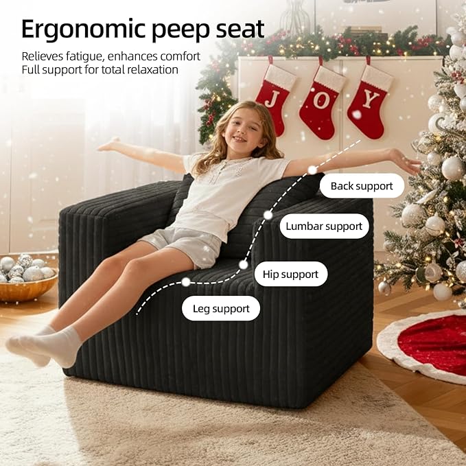 Single Cloud Sofa Giant Bean Bag Chair with High Backrest &amp Wider Armrest Foam Boneless Couch for Small Spaces Comfy Furry Sofas with Pillows for Living Room Bedroom Apartment Dorm Office