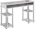 Convenience Concepts Designs2Go No Tools Desk Home Office Desk with Shelves Corner Shelf Vanity Desk Computer Desk Nail Table for Nail Tech - 47.25 L x 15.75 W x 30 H White Faux Marble