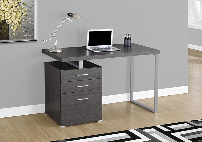 Computer Desk Home Office Laptop Left Right Set-up Storage Drawers 48 l Work Grey Laminate Grey Metal Contemporary Modern