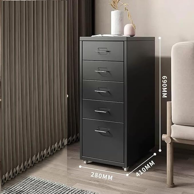 File Cabinet Multilayer Tin Cabinet Household Storage Narrow Storage Cabinet File Cabinet Office Drawer Cabinet (Color : Black)