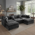 113.4 L-Shaped Modular Sectional Sofa with Ottoman Comfy Cloud Couch with Deep Seat (23.6 D) Solid Wood FrameBeige/Gray/Blue/Black for Living Room Small Apartment (Black 3 Seat)