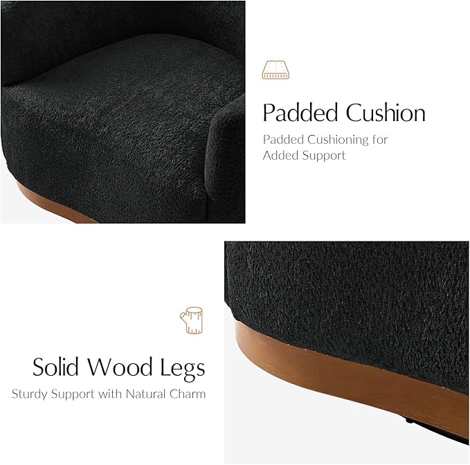 HULALA HOME Chenille Swivel Accent Chairs Set of 2 Fully Assembled Comfy Upholstery Barrel Armchair with Sturdy Solid Wood Base Black