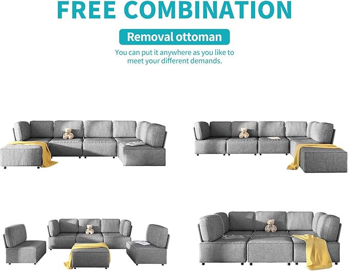 BALUS 120 Sectional Sofa for Living RoomU Shaped Modular Sofa Couch with Ottoman 6-Seat Oversized Sleeper Sofas Deep Seat for Apartment Home OfficeLinen Fabric Light Gray