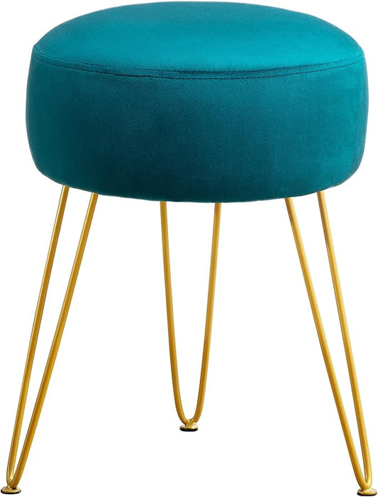 LUE BONA Vanity Stool Teal Vanity Stools for Makeup Room Round Ottoman Foot Stool Velvet Footrest Vanity Chair for Bathroom Vanity Bedroom Living Room Entryway Offices 300lbs
