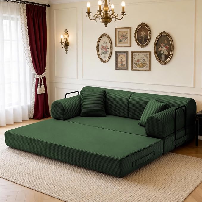 KEIKI 78 2Seat Sleeper Velvet Sofa Couch for Garden Home Apartment Living Style Conscious Nature Lovers Soft Plush Comfortable Cozy Relaxing Lounge Modern Contemporary Design Green