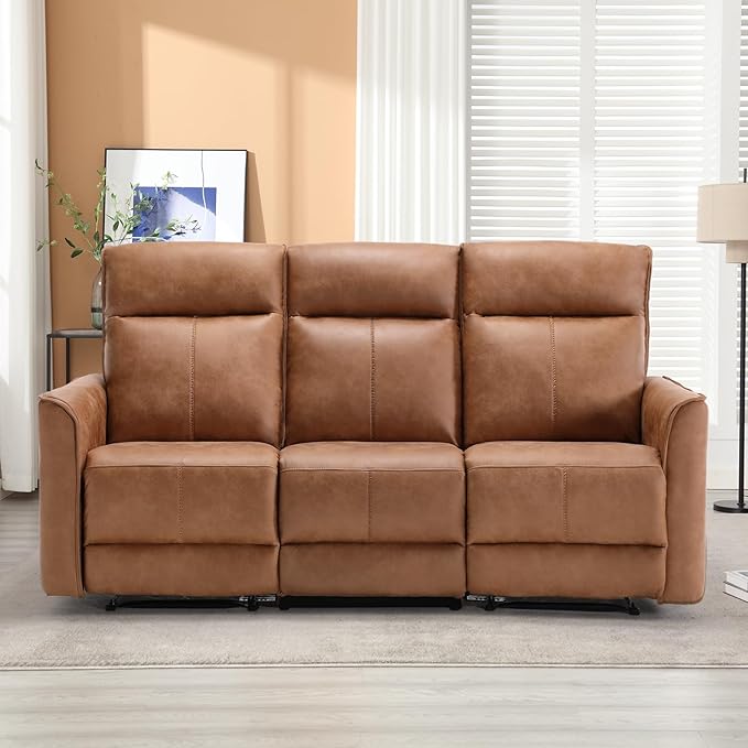 CANMOV Manual Loveseat Recliner Sofa Wall-Hugger 3 Seat Reclining Love Seat Couches Leathaire Reclining Sofa Set 3-Seater Recliner Chair for Living Room Office Apartment Brown