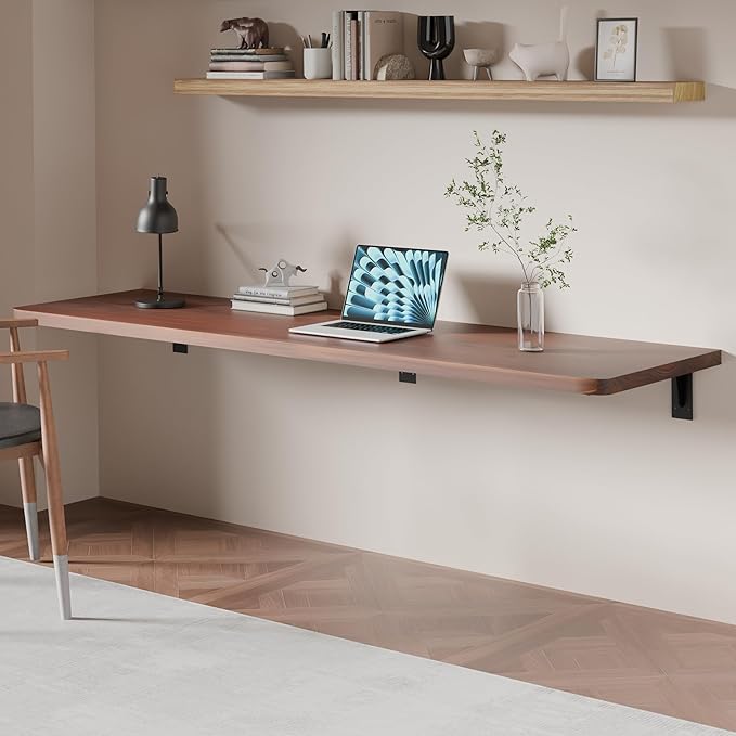 Floating Wall Mounted Table Desk with Pine Wood72 x 22 Workbench for GarageHome Office Desks with Heavy Duty BracketsWork Table for KitchenDiningLaundry (72 * 22 * 6.8 Inch)