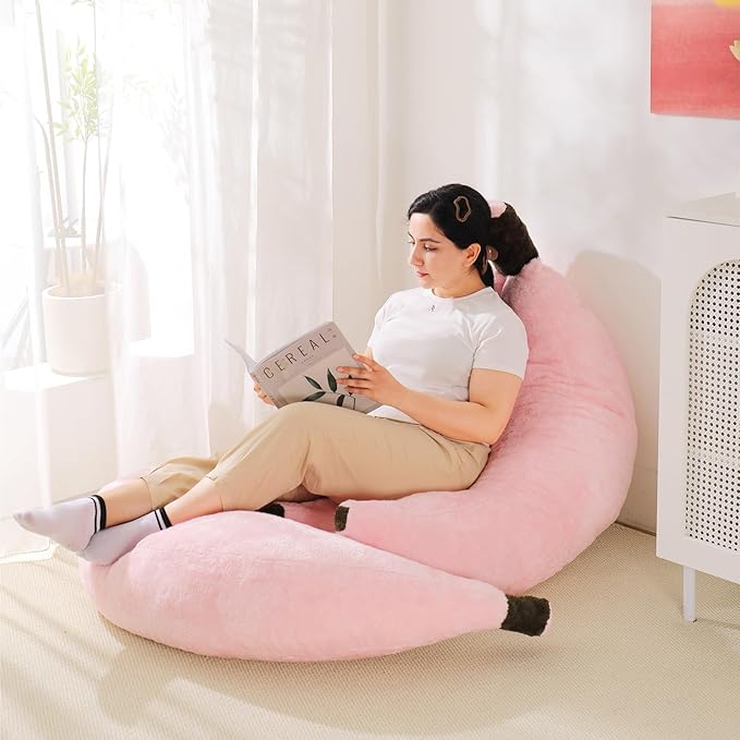 Banana Bean Bag Chair with Ottoman Floor Sofa Bed with Footrest Comfy Convertible Lounger for Teens &amp Adults Plush Couch for Bedroom Living Room or Dorm M-Pink