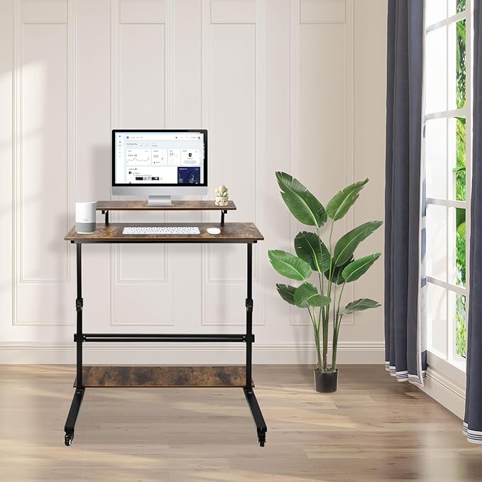 Rolling Standing Computer Desk Laptop Computer Table Folding Desk Mobile Standing Desk Studying Desk Rolling Desk Adjustable Height Computer Desk with Wheels for Home Classrooms Office