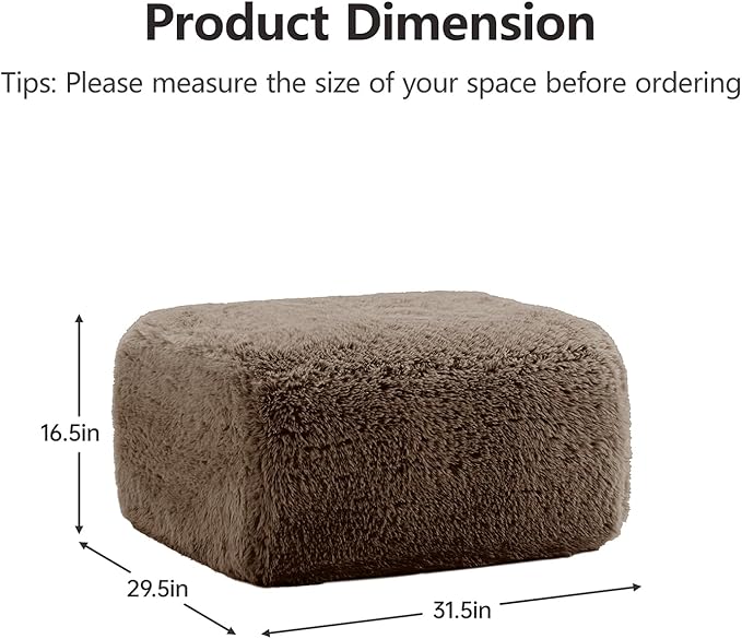 Plush Cloud Ottoman for Modular Sectional Comfy Compressed Footrest Stool Fluffy Boneless Floor Ottoman for Living Room Soft Plush Cushion Seat No Assembly (Choco)
