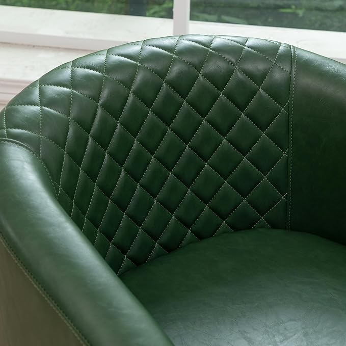 KINWELL 29 W Modern Faux Vegan Leather Barrel Chair PU Upholstered Tufted Accent Club Chairs with Nailhead Trim Small Armchair for Living Room Bedroom Apartment Lounge Nursery Green