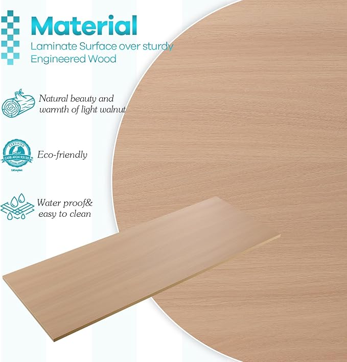 Kaboon Universal Tabletop 45.67x23.62 Solid One-Piece Melamine Table Top Double Desk L-Desk DIY Home and Office Light Walnut