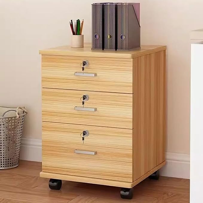 Mobile Locking Filing Cabinet for Home Office Low Cabinets with Drawers for Nized File Storage(Yellow)