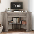 SEDETA 31.5 Small Corner Desk Corner Desk for Small Space Farmhouse Computer Desk with Drawers Triangle Computer Desk with Storage Shelves for Home Office Living Room Bedroom Gray