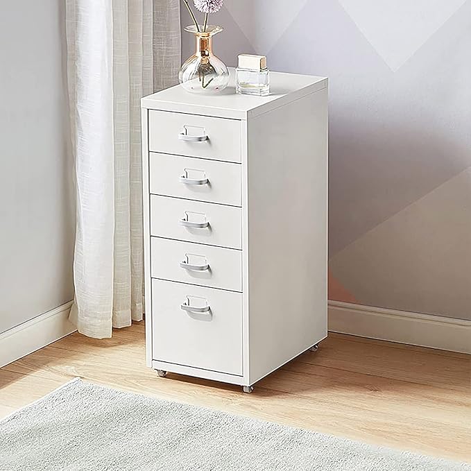 5-Drawer File Cabinet Metal Mobile File Cabinet with Wheels Filing Cabinet Under Desk for Home/Office (Color:Lake Blue)