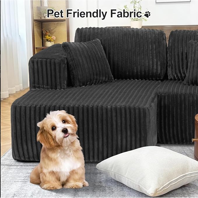 132 U Shaped Couch Oversized Modular Sectional Sofa with Chaise Corduroy U Shaped Couch with Deep Seat Boneless Couches for Living Room No Assembly Required Gray