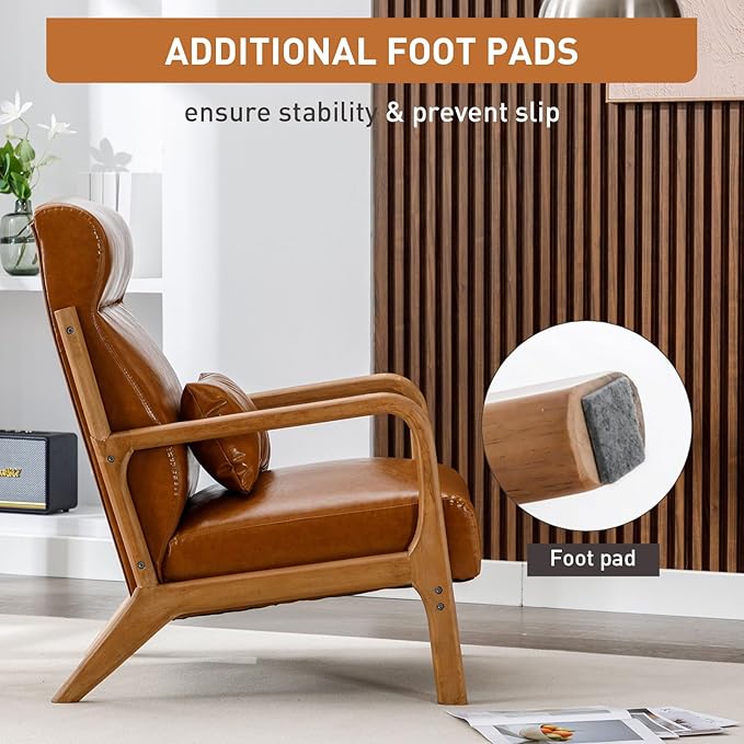 ANJ Mid Century Modern High Back Accent Chairs Set of 2 Single Lounge Armchair with Solid Wood Frame Comfy Reading Chair for Living Room Easy Assembly