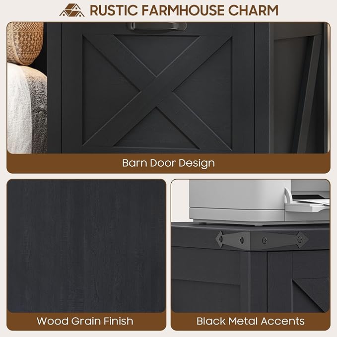 2 Drawer Small File Cabinet Farmhouse Vertical Filing Cabinet Fits Letter and A4 Size Under Desk Wooden File Cabinets for Home Office Printer Stand Black