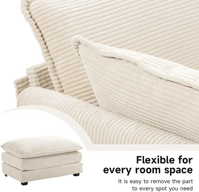 4 Seat Modular Sofa 148'' Oversized Modern Corduroy Sectional Couch with 4 Pillows Upholstered Cloud Deep Seat Sofa for Living RoomBeige