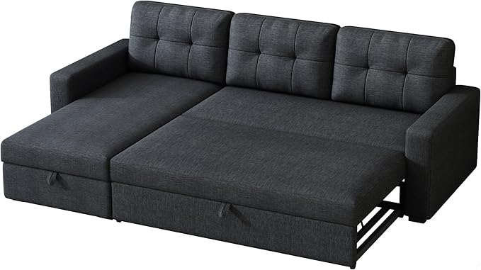 L-Shape Reversible Sectional Sleeper Sofa Bed 4 in 1 Pull Out Couch with Storage Chaise &amp Removable Back CushionsConvertible Sleeper Corner Couch Pull-Out Sofa Bed for Living RoomOffice