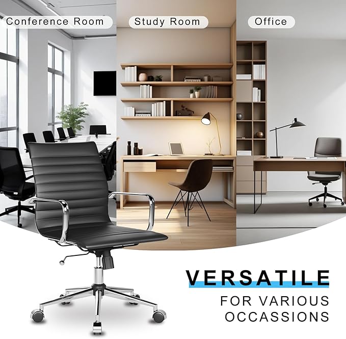Desk Chair Comfortable Swivel Office Chair with Wheels and Armrests Wide Heavy-Duty Seat for Women and Men 22.83in Ergonomic Chair for Home OfficeBlack