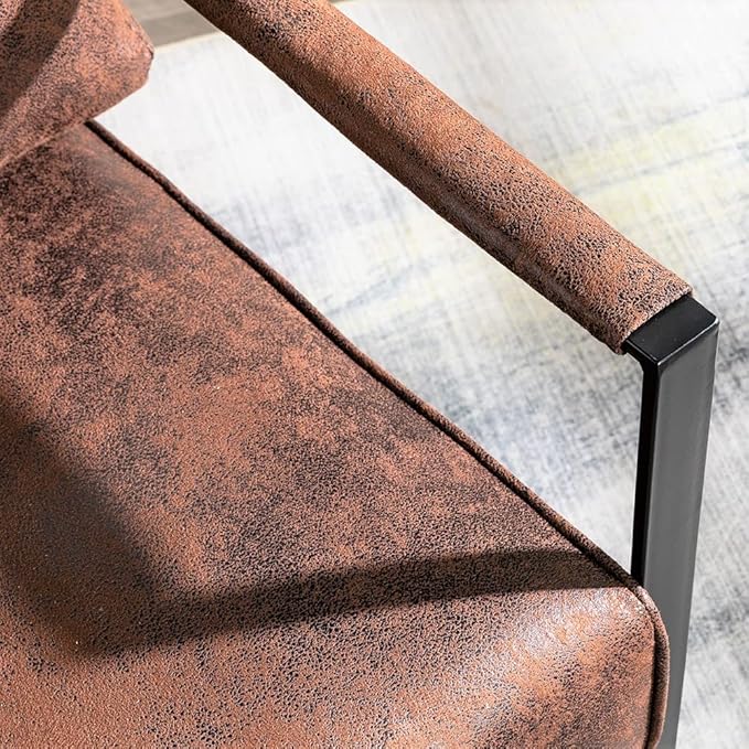 Classic Mid Century Modern Accent Chair with Square Metal e Armchair for Living Room Bedroom Home Office in Spotted Microfiber Upholstery Brown