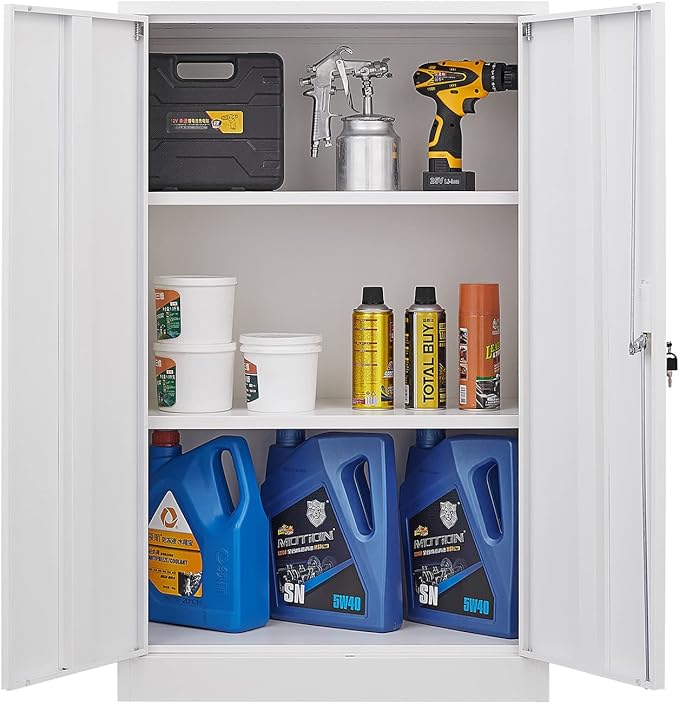 Ball &amp Cast 41.97 Metal Storage Cabinet with Locking Doors and Adjustable ShelfFolding Filing Cabinets w/Solid Steel Tube Locking Shaftfor Home OfficeSchoolGarageWhite