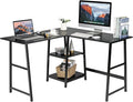 Tangkula L Shaped Desk Space Saving Corner Desk w/ 2 Tier Storage Shelves Study Writing Desk Workstation with Reinforced Metal Frame Home Office Desk (Black)