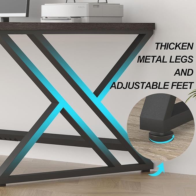 LVB 78.7 Long Executive Desk Modern Large Computer Office Desk Wood Metal Simple Pc Study Gaming Writing Table Industrial Laptop Desk Workstation for Home Bedroom Living Room Dark Gray 78.7 Inch