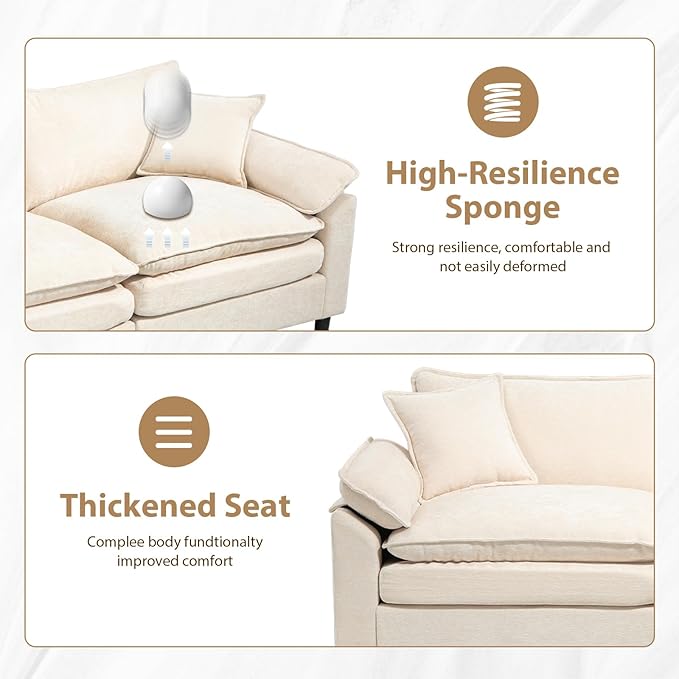 Chenille Modular Sectional Sofa 80'' Comfy Cloud Sofa Couch with Remove Ottoman Large U-Shaped Extra Deep Seat Sofa with Pillows for Living Room DIY Beige