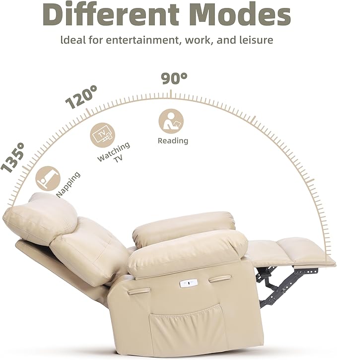 Oversized Swivel Recliner Chair for Adults 400LB Capacity Manual Recliner with 1.5X Plush Cushion 3-Position PU Leather Lounge &amp Nursery Recliner for Living Room &amp Bedroom