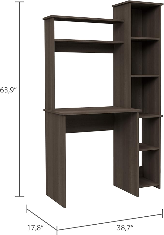Versalles Smokey Oak Writing Desk with 2 Shelves &amp 5 Cubbies - Compact Home Office Solution