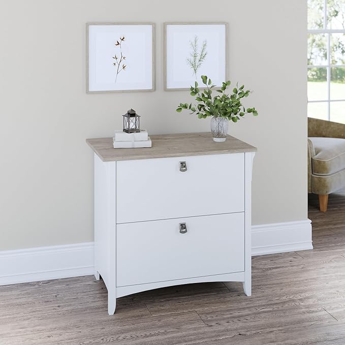 Bush Home Salinas 2 Drawer Lateral File Cabinet in Shiplap Gray and Pure White Home Office Storage Solution Organizer with Drawers for Workspace Filing Unit