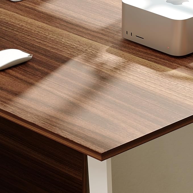 Homsee Home Office Computer Desk Corner Desk with 3 Drawers 2 Shelves &amp 2 Doors 55 Inch Large L-Shaped Study Writing Table with Storage Cabinet White &amp Brown (54.3”L x 40.9”W x 29.1”H)