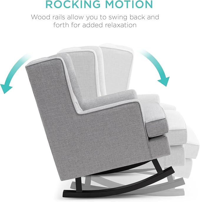 Best Choice Products Rocking Accent Chair Tufted Upholstered Luxury Velvet Wingback for Nursery Living Room Bedroom w/Wood Frame - Gray