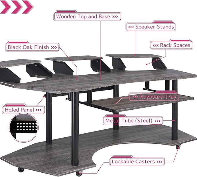 Acme Eleazar Wooden 4-Shelf Music Recording Studio Desk in Black Oak