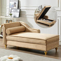60.6 Modern Storage Chaise Lounge IndoorVelvet Upholstery Sofa Chair with1 Toss PillowsUpholstery Lounge Sofa with Gold Metal Legs for Small ApartmentLiving RoomOfficeReception AreaKhaki