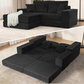 79.5 Sectional Boneless Modular L-shaped Couches for Living Room Small Spaces Convertible Oversized Sleeper Sofa Bed-Luxury 1.5 Full Bed. Corduroy Futon Floor Couch with Non-Slip Base Black.