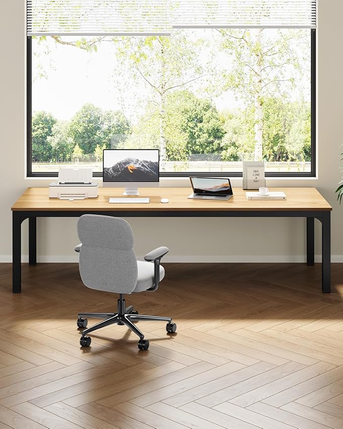 LITTLE TREE Two Person Desk 78.7 Inches Extra Long Computer Desk Wooden Large Office Desks with Strong Metal Legs Double Desk for 2 People Writing Study Table for Home Office Natural &amp Black