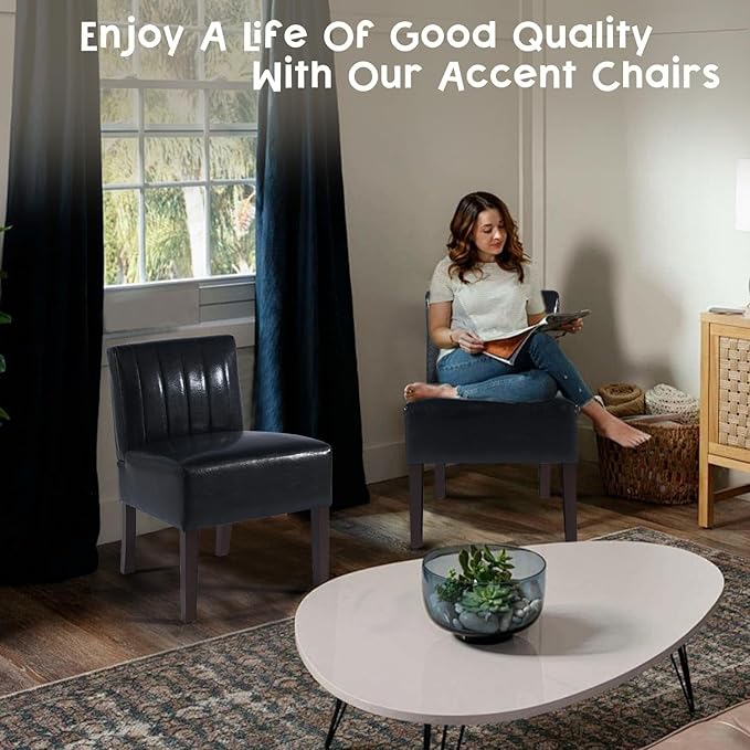 Gaussen Armless Accent Chairs Set of 2 Upholstered Comfy Chairs for Living Room and Vanity with Solid Wood Legs Black