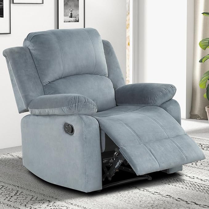 EBELLO Classic Manual Recliner Chair with Soft Padded Headrest and Armrest Overstuffed Recliner Single Sofa Chair for Living Room Bedroom Grey