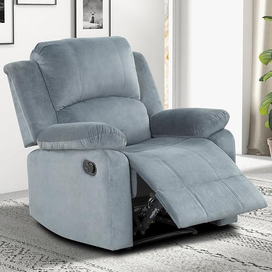 EBELLO Classic Manual Recliner Chair with Soft Padded Headrest and Armrest Overstuffed Recliner Single Sofa Chair for Living Room Bedroom Grey