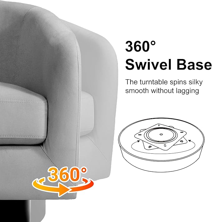 Swivel Barrel Accent Chair Modern Round Chenille Fabric Arm Chair for Living Room Bedroom Comfy Club Reading Chairs for Adults（Velvet Grey Set of 4