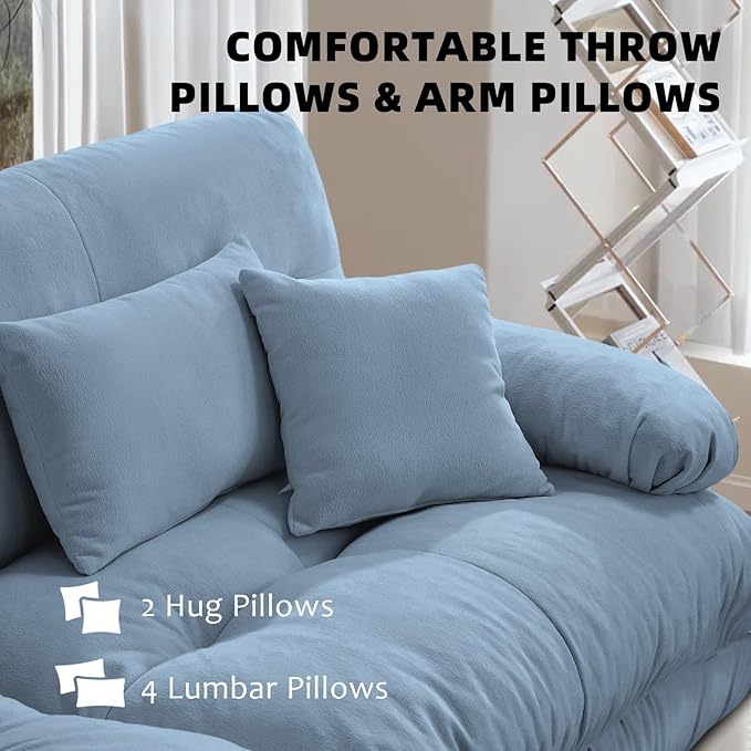 173.3 Oversized Modular Sectional Sofa 4-Seater Cloud Couch with Pillows for Living Room Home Theater ApartmentChenille Fabric（Sky Blue）