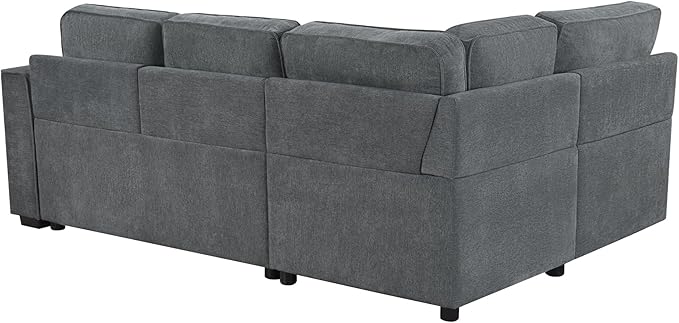 83.9 Convertible Sectional Sofa Bed Chenille L-Shaped Sofa with Dual Pull-Out Sleepers Flip-Top Table USB Ports Cup Holder &amp Storage for Living Room Office Apartment (Dark Gray-7.22)